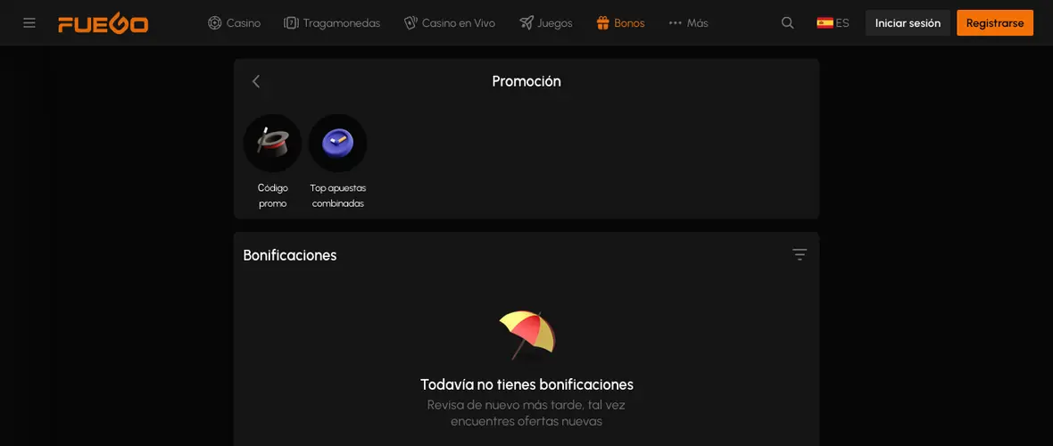 Panel de promociones de la plataforma con las tarjetas de ofertas y el botón de activación
